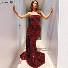 Serene Hill Wine Red Strapless Luxury Sexy Evening Dress 2020 Dubai Design Off Shoulder Sequins Formal Party Gown CLA70304 2024 - buy cheap