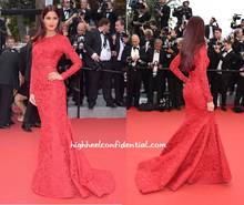 Sexy Katrina Kaif Red Long Sleeve Mermaid Lace Sheath Evening Dresses Celebrity Dress Cannes Festival 2015 Evening Gowns CD11 2024 - buy cheap