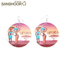 SANSHOOR Printed African Woman Headwrap Tribe Wood Dangle Earrings Afrocentric Ethnic Bohemia Jewelry For Christmas Gifts 1Pair 2024 - buy cheap