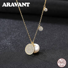 High Quality 925 Sterling Silver Ruond Pave Zircon Pendant Necklace For Women AAA Top Quality Freshwater Pearl Jewelry 2 Colors 2024 - buy cheap