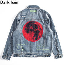 Dark Icon Back Printed Street Fashion Jeans Jacket Men Turn-down Collar Ripped Denim Jackets Streetwear Clothing 2024 - buy cheap