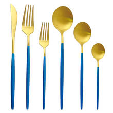 Conjunto de talheres de mesa dourado azul, 36 peças, aço inoxidável, faca, sobremesa, garfo, colher de chá, talheres de cozinha 2024 - compre barato
