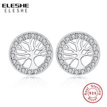 ELESHE 925 Sterling Silver with Crystal CZ Round Life of Tree Stud Earrings For Women Luxury Engagement Wedding Jewelry Gift 2024 - buy cheap