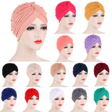 Women Muslim Islamic Elastic Turban Hijabs Indian Hat Head Scarf Beads Beanie Hat Headwear Fashion Ruffle Turban Cap Accessories 2024 - buy cheap