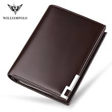 WILLIAMPOLO mens slim Wallet Credit Card Holder full grain Leather multi-function card bag zippe Case Slots Cowhide Wallet 2024 - buy cheap