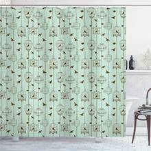 Vintage Shower Curtain Pattern with Birds and Cages Illustration Freedom and Escape Artwork Bathroom Decor Set with Hooks 84" 2024 - buy cheap