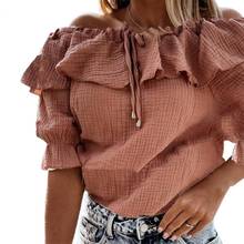 Off Shoulder Ruffle Blouse Women Office Lady 2021 Summer Sleeveless Plus Size Blouses Women Top Streetwear 2024 - buy cheap