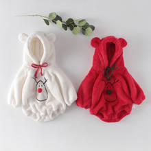 2022 Winter Infant Bodysuit Boys Girls Bodysuit Hooded Warm Long-sleeved Cute Ears Cartoon Solid Color Cartoon Baby Jumpsuit 2024 - buy cheap