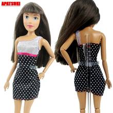 Vestido de noche de una pieza para muñeca Barbie, minivestido de un hombro sin espalda, plateado, negro y delgado, trajes de fiesta, juguete para niños 2024 - compra barato