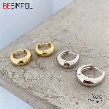 Besimpol Real 925 Sterling Silver Hoop Earrings Vintage Casual Geometric Simple Arc Earrings For Women Luxury Fine Jewelry Gifts 2024 - buy cheap