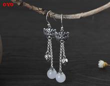 100%925 Silver Jewelry Fashion Women Long Leaves Tassel Earrings Jewelry 2024 - buy cheap