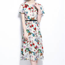 ZAWFL High Quality Summer Elegant Floral print patchwork pocket Midi Dress Vintage Runway Designer casual Dress Femme Robe 2024 - buy cheap