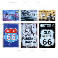 Placa Retro Route US 66 para decoración del hogar, carteles de estaño de Metal para motocicleta, Póster Artístico para pared, placa de hierro para Bar y Club, 20x30 CM 2024 - compra barato