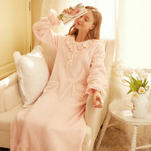 Free Shipping 2019 New Winter Princess Women's Long Pink Nightgown Coral Velvet  Nightshirt Lace Pijamas roupao feminino 2024 - buy cheap