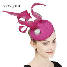 Millinery Hat Magenta Linen Fascinator 4 Layer Sinamay Wedding Mesh Feathers Female Accessories Elegant Headpiece High Quality 2024 - buy cheap