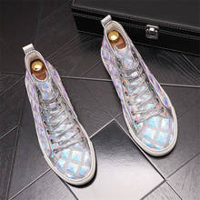Zapatillas de deporte con purpurina dorada para hombre, zapatos planos con plataforma de cristal, brillantes y lentejuelas, 125 2024 - compra barato