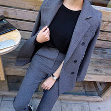 Conjunto feminino, calça de negócios, moda, jaqueta formal, breasted dupla, calça longa, blazer preto, conjunto, mulheres, ol, 2 peças 2024 - compre barato