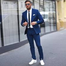 Yproximpwp-terno formal masculino, roupas de negócios azuis para homens, blazer, jaqueta, smoking, casamento, 2 peças 2024 - compre barato
