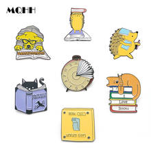 Cartoon Animal Learning Cats Dogs Reading Writing Alarm Clock Switch Enamel Brooch Alloy Badge Denim Clothes Bags Pins Cute Gift 2024 - buy cheap