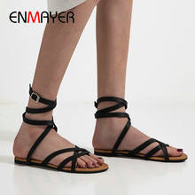 ENMAYER Casual Buckle Strap Gladiator Women Sandals PU Solid Fashion Ankle Strap Flat Sandals Luxury Shoes Women Designers 34-43 2024 - buy cheap