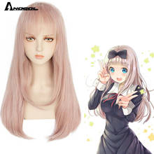 ANOGOL Fujiwara Chika Love is War Kaguya-sama Long Straight Pink Synthetic Cosplay Wig with Flat Fringe for Women Costume Party 2024 - buy cheap