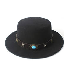Unisex Women Men Wool Flat Top Hat Birthday Party Hat Wide Brim Hat Fedora Hat Size 56-58CM 2024 - buy cheap