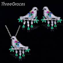 ThreeGraces Fashion Famous Brand Animal Bird Colorful CZ Crystal Pendant Neckalce and Stud Earrings Jewelry Sets for Women JS272 2024 - buy cheap