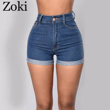 Zoki-pantalones cortos de tela vaquera para mujer, Vaqueros cortos holgados de pierna ancha y cintura alta, color azul, lavados con dobladillo, 2021 2024 - compra barato