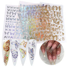 Adesivos de arte de unha borboleta a laser 3d, sliders adesivos coloridos de transferência de prata ouro, folhas decorativas de unhas 2024 - compre barato