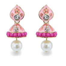 Ethnic Small Pearl Pink Stud Earrings Flower Boho Jewelry For Women Indian Jhumka Earring Bells Tassel Bijoux Gypsy Hippie Gift 2024 - buy cheap