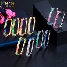 Pera Trendy Multi Color Cubic Zirconia Big Geometry Shape Yellow Gold Rainbow Hoop Earrings for Women Fashion Jewelry Gift E680 2024 - buy cheap