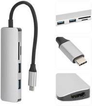 Mini concentrador de red 5 en 1 multipuertos, concentrador de red USB-C tipo C con 4K HDMI, 2 puertos USB 3,0 1, lector de tarjetas TF/SD 2024 - compra barato