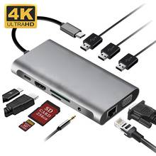 Многофункциональная док-станция типа c на HDMI + VGA + PD для ноутбука, конвертер 10 в 1 для Macbook Pro Thunderbolt 3 2024 - купить недорого