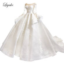 Liyuke-vestido de novia de Color marfil con Falda plisada hinchada, vestido de novia con cola, manga completa 2024 - compra barato