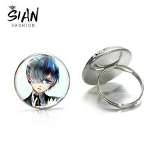 SIAN 2021Handsome Black Butler Art Photo Ring Classic Anime Glass Cabochon Handmade Adjustable Rings for Cartoon Figures Jewelry 2024 - buy cheap