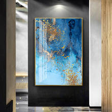 Moderna pintura abstrata em tela, azul dourado, de textura de mármore, poster artístico para parede, e imagens de impressão para decoração de casa, sala de estar 2024 - compre barato
