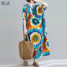 Oversized Boho Flower Summer Dress 2022 Cotton Linen New Fashion Femme Dresses for Women Maxi Long Bohemia Holiday Woman Dress 2024 - buy cheap