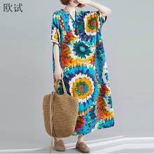 Vestido de verão boho flor oversized 2021 algodão linho nova moda femme vestidos para as mulheres maxi longo bohemia férias vestido mulher 2024 - compre barato