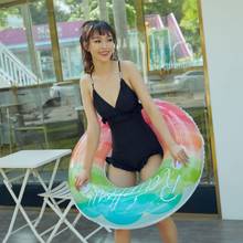Anillo de goma inflable de PVC para piscina de niños y adultos, asiento flotador de piscina de arcoíris, juguetes de fiesta en la playa, novedad de 2021 2024 - compra barato