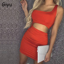 Giyu-vestido bodycon de verão feminino, sexy, 2021, um ombro, sem mangas, costas nuas, ruído, mini, festa, vestidos ocos 2024 - compre barato