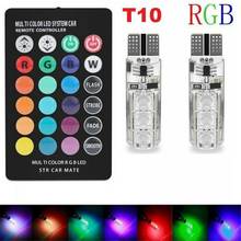 2 pçs led rgb t10 6smd controle remoto cor led lâmpada luz de estacionamento carro luz decoração do carro luzes acessórios do carro 2024 - compre barato