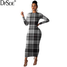 DPSDE fashion high street style long dresses long sleeve round neck plaid printed dresses simple ankle-length long dresses 2024 - buy cheap