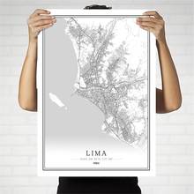 Peru Creative city map Lima Abstract Canvas Painting Black and white Wall Art Print Poster Picture Home Decoration Painting 2024 - buy cheap