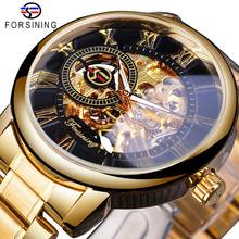 Forsining-novo relógio mecânico esqueleto dourado masculino, pulseira de aço inoxidável, relógio esportivo militar 2024 - compre barato