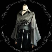 Camisa feminina harajuku, blusas góticas, pretas, retrô, de manga solta, com gola virada para baixo, tops de manga comprida, trajes de camisa curta 2024 - compre barato