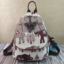 Nice national string appliques women shopping backpacks!New Bohemian prints lady hasp backrack All-match Casual canvas backruck 2024 - buy cheap
