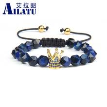 Ailatu Luxury Crown Bracelets with 8mm Cut Faceted Tiger Eye Stone Beads Jewelry Top Quality Colorful Rope Chain Unisex Classic 2024 - compra barato