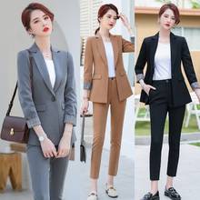 Formal Grey Blazer Women Business Suits with Pant and Jacket Sets Work Wear Ladies Office Uniform Styles OL 2024 - buy cheap