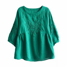 Женская блузка размера плюс, туника из хлопка, вышитые блузки, женские топы с круглым вырезом 2024 - купить недорого
