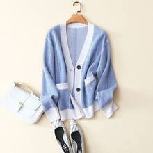 autumn new 100% cashmere v neck cardigan women's fashion buttons coat with pocket 2024 - buy cheap